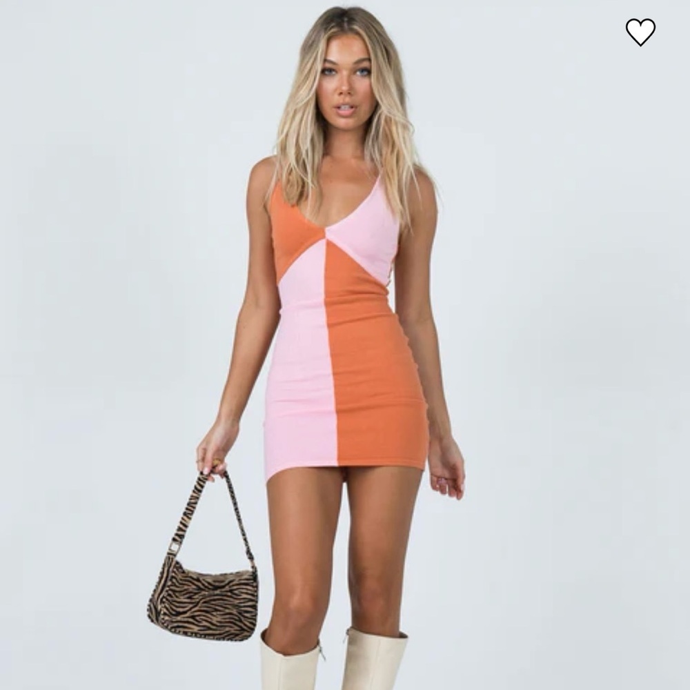 NWT Princess Polly Sienna Colorblock Knit Mini Dress Pink Orange Plunge Size M/L - Picture 1 of 10